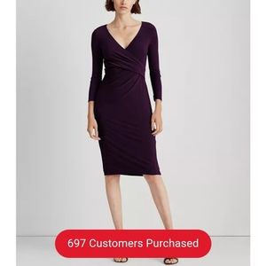Lauren Ralph Lauren 3/4-Sleeve Ruched Jersey Dress Raisin